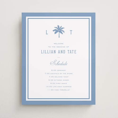 This is a provincial blue wedding signs with standard by Sara Hicks Malone called preston printing on premium sign board in 16x20