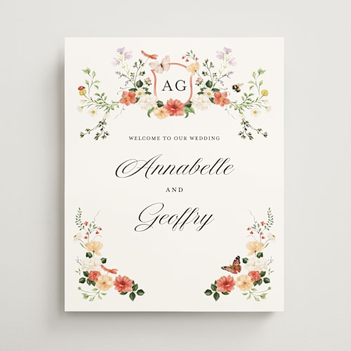 This is a verona sunset wedding signs with standard by Sarah Knight called fleur printing on premium sign board in 16x20