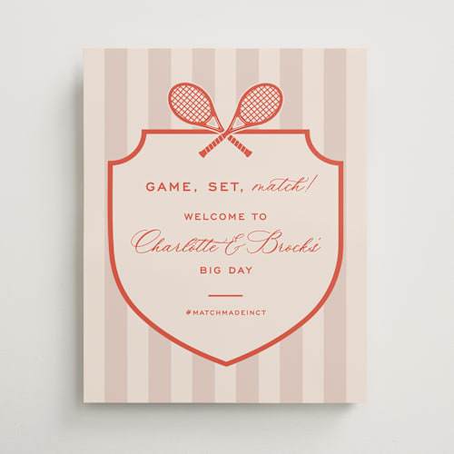 This is a verona sunset wedding signs with standard by Megan Davis called racquet printing on premium sign board in 16x20