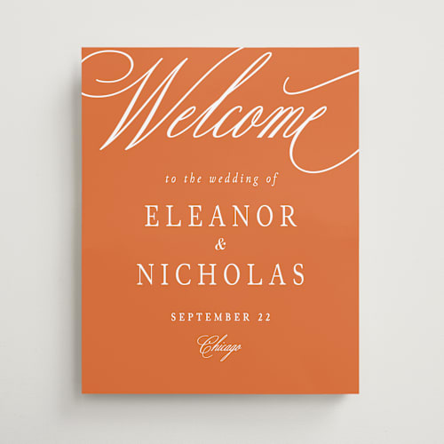 This is a sunset wedding signs with standard by Erin German called bold background printing on premium sign board in 16x20