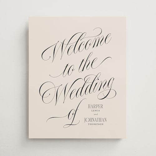 This is a linen wedding signs with standard by Kate Ahn called mirin printing on premium sign board in 16x20