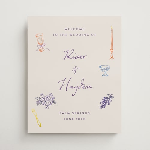 This is a hydrangea wedding signs with standard by Cass Loh called tablescape drawing printing on premium sign board in 16x20