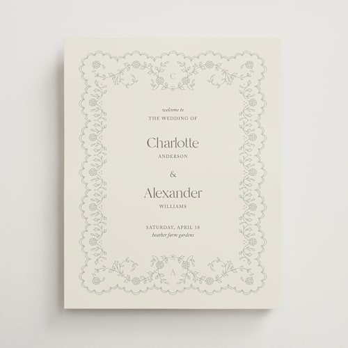 This is a powder wedding signs with standard by Sophie Owens Design called floral lace ii printing on premium sign board in 16x20