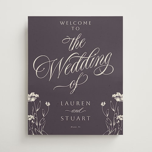This is a lavender wedding signs with standard by Sherley Ferreira called botanical garden printing on premium sign board in 16x20