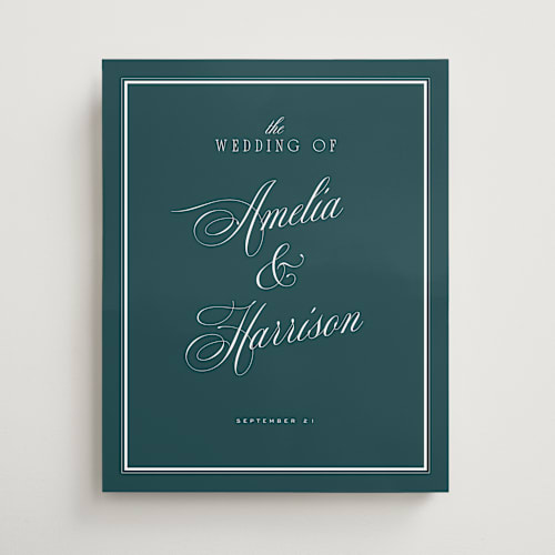 This is a deep teal wedding signs with standard by Eric Clegg called classic wedding printing on premium sign board in 16x20