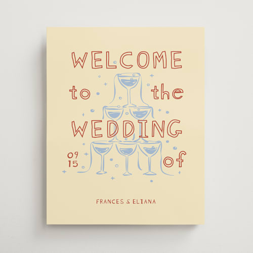 This is a glacier wedding signs with standard by Zove Ahhh called whimsy champagne printing on premium sign board in 16x20