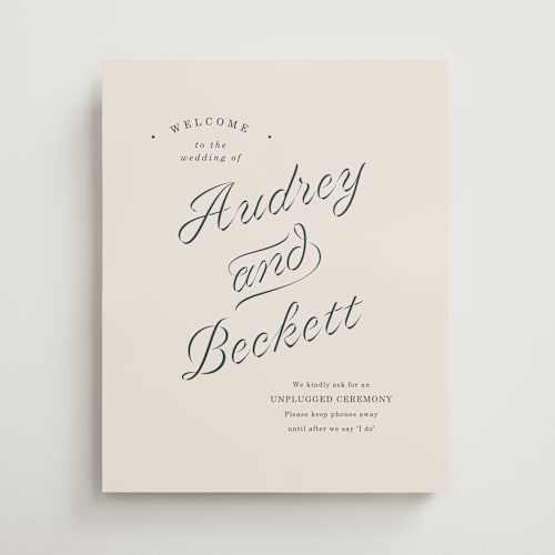 This is a parchment wedding signs with standard by Corinne Malesic called ribbon printing on premium sign board in 16x20