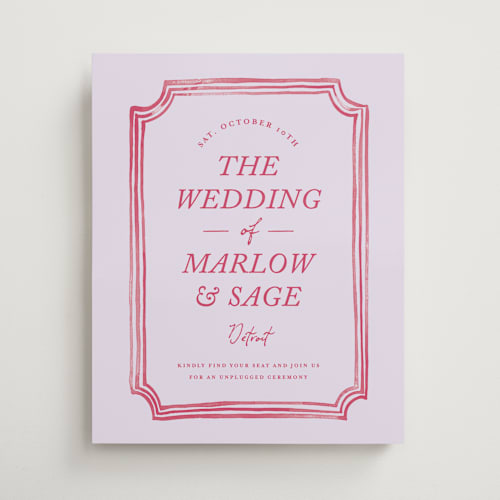 This is a lavender rose wedding signs with standard by Snow and Ivy called paris printing on premium sign board in 16x20