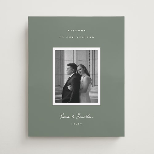 This is a jade wedding signs with standard by Emily Sabol Goss called vintage simplicity printing on premium sign board in 16x20