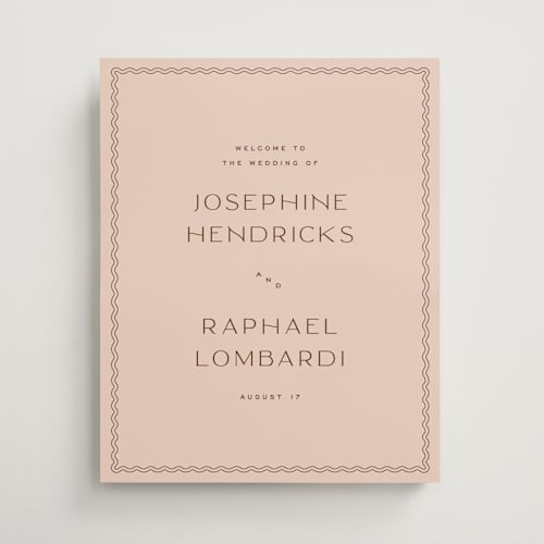 This is a pale brush wedding signs with standard by Ellen Schlegelmilch called ripple border printing on premium sign board in 16x20