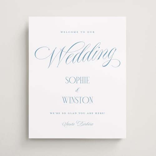 This is a slate blue wedding signs with standard by Yaling Hou Suzuki called simply love printing on premium sign board in 16x20