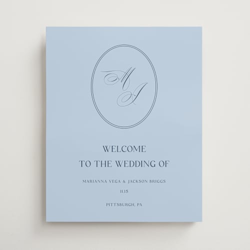 This is a dusty blue wedding signs with standard by Ilze Lucero called well stated printing on premium sign board in 16x20