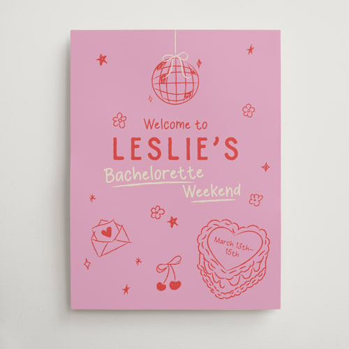 This is a pretty in pink wedding signs with standard by Helena Vitto called dancing queen printing on premium sign board in large