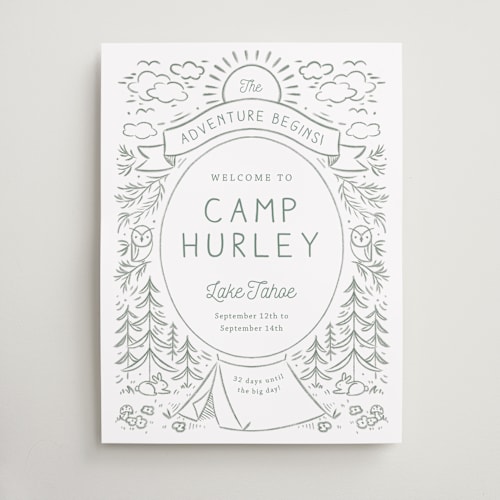 This is a sage wedding signs with standard by Kiersten Garner called the adventure begins printing on premium sign board in large