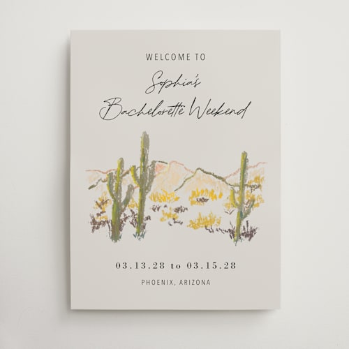 This is a olive wedding signs with standard by Cass Loh called desert crayon drawing printing on premium sign board in large