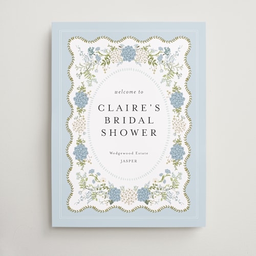 This is a cerulean wedding signs with standard by Susan Moyal called wedgewood printing on premium sign board in large