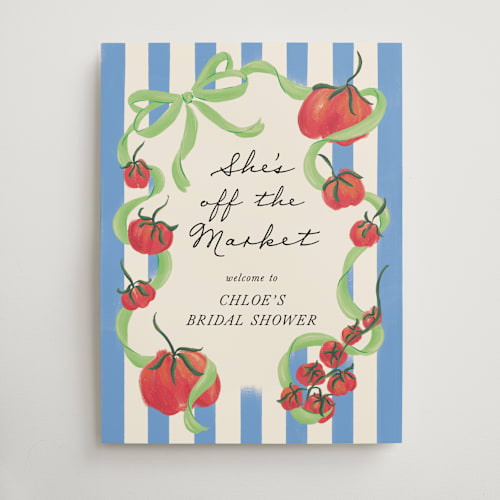 This is a lime wedding signs with standard by Jackie Crawford called petit pomodoro printing on premium sign board in large