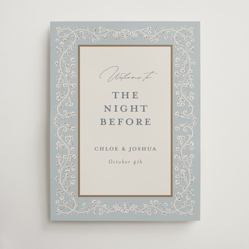 This is a something blue wedding signs with standard by Gwen Bedat called floral romance printing on premium sign board in large