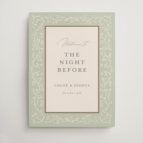 This is a mint wedding signs with standard by Gwen Bedat called floral romance printing on premium sign board in large