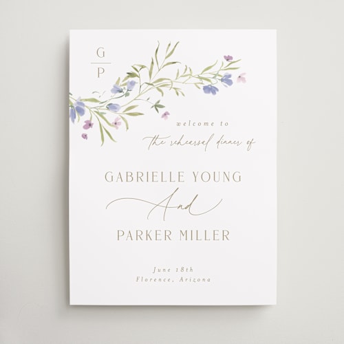 This is a wisteria wedding signs with standard by Everett Paper Goods called sweeping meadow printing on premium sign board in large