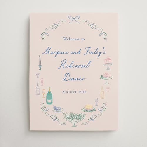 This is a pastel wedding signs with standard by Elly called dining printing on premium sign board in large