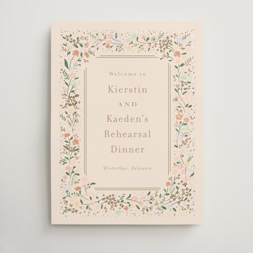This is a ivory wedding signs with standard by Jennifer Wick called esther's garden printing on premium sign board in large