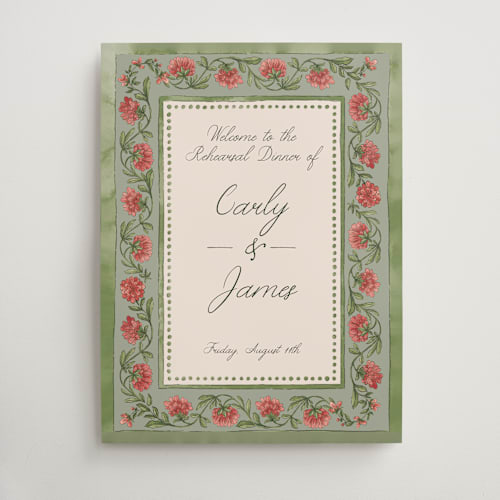 This is a coral fern wedding signs with standard by Chris Griffith called wedding tapestry printing on premium sign board in large