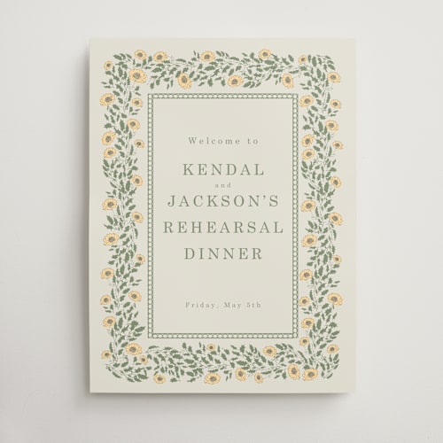 This is a mustard wedding signs with standard by Baumbirdy called framed floral printing on premium sign board in large