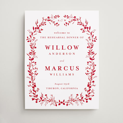 This is a ruby wedding signs with standard by Susan Moyal called greenery vine printing on premium sign board in large