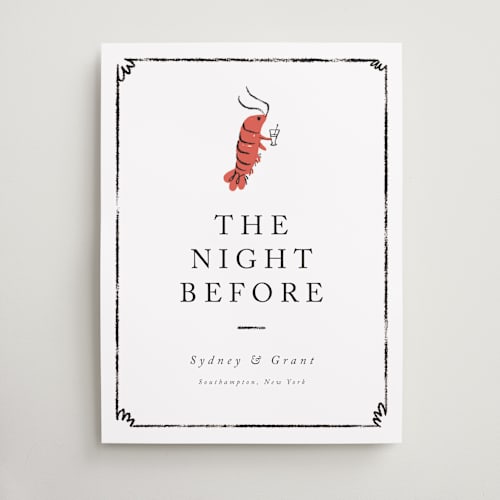 This is a pearl wedding signs with standard by mo kelley called shrimp cocktail printing on premium sign board in large