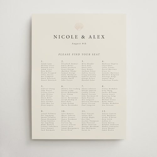 This is a sand wedding signs with standard by Hannah Bowman called simple seashell printing on doublethick in 18x24
