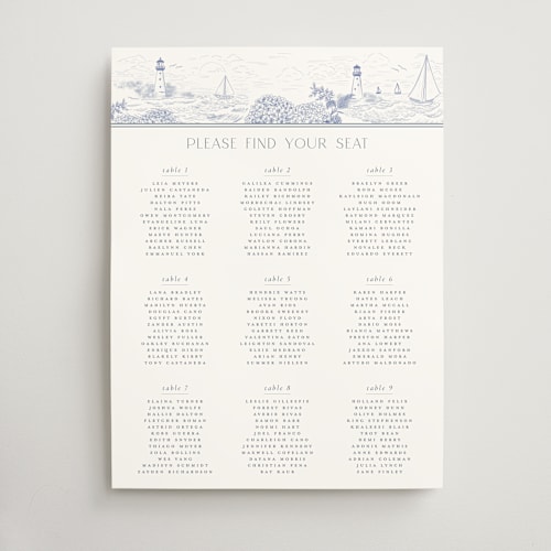 This is a periwinkle wedding signs with standard by Jenna Holcomb called coastal toile printing on doublethick in 18x24