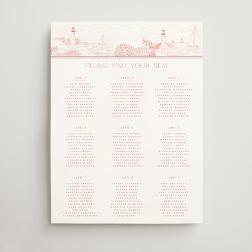 This is a coral wedding signs with standard by Jenna Holcomb called coastal toile printing on doublethick in 18x24