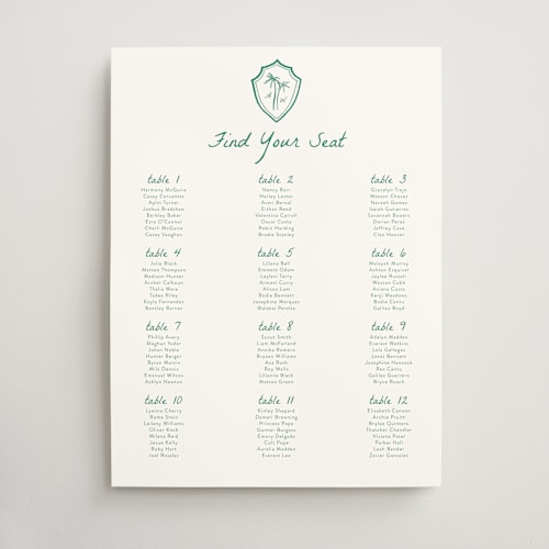 This is a palm wedding signs with standard by Erika Firm called palm tree crest printing on doublethick in 18x24