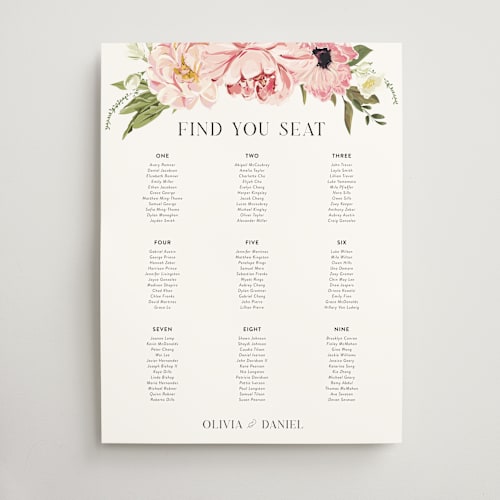 This is a peony wedding signs with standard by Susan Moyal called timeless blooms printing on doublethick in 18x24