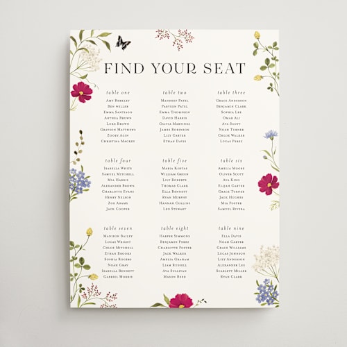 This is a fuchsia wedding signs with standard by Sarah Knight called wild meadow printing on doublethick in 18x24