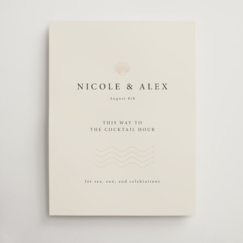 This is a sand wedding signs with standard by Hannah Bowman called simple seashell printing on doublethick in 18x24