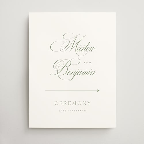 This is a garden wedding signs with standard by Kelly Schmidt called chic script printing on doublethick in 18x24