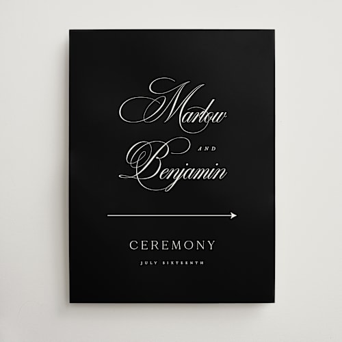 This is a midnight wedding signs with standard by Kelly Schmidt called chic script printing on doublethick in 18x24