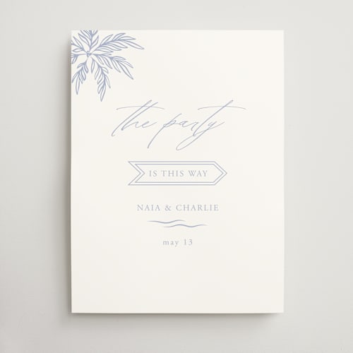 This is a pale cerulean wedding signs with standard by Sabrin Deirani called ocean dreams printing on doublethick in 18x24