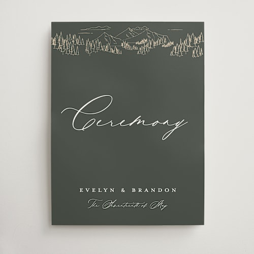 This is a hunter wedding signs with standard by Sarah Brown called peaks printing on doublethick in 18x24