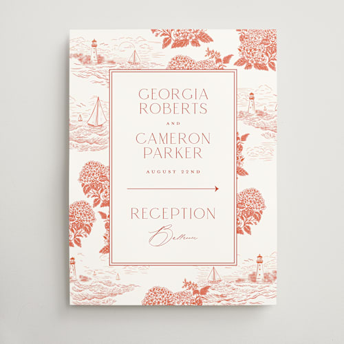 This is a sunset wedding signs with standard by Jenna Holcomb called coastal toile printing on doublethick in 18x24