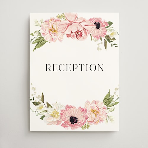 This is a peony wedding signs with standard by Susan Moyal called timeless blooms printing on doublethick in 18x24