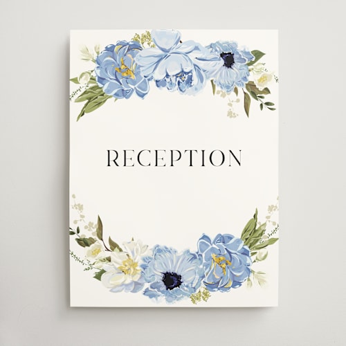 This is a azure wedding signs with standard by Susan Moyal called timeless blooms printing on doublethick in 18x24