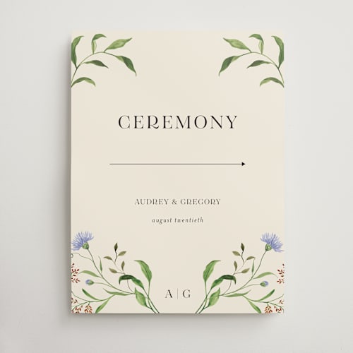 This is a elder flower wedding signs with standard by Sarah Knight called wild meadow printing on doublethick in 18x24
