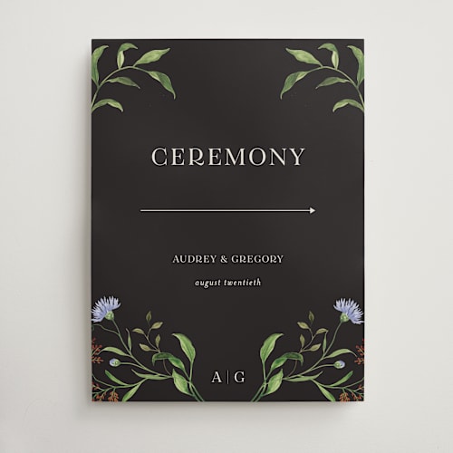 This is a onyx wedding signs with standard by Sarah Knight called wild meadow printing on doublethick in 18x24