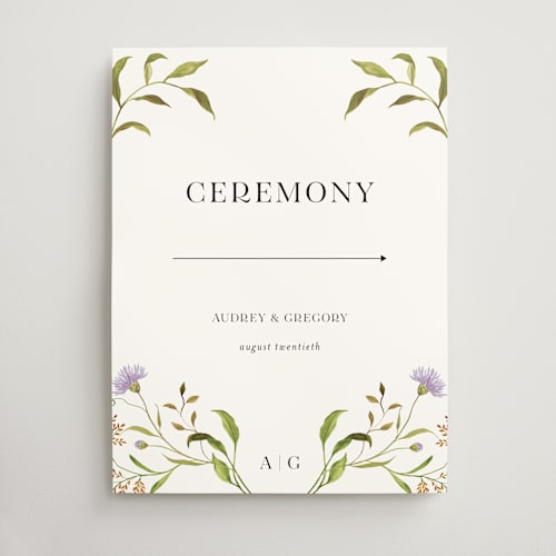 This is a persimmon wedding signs with standard by Sarah Knight called wild meadow printing on doublethick in 18x24