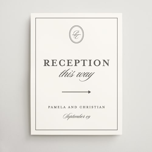 This is a noir wedding signs with standard by Creo Study called scripted printing on doublethick in 18x24
