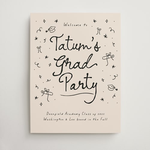 This is a onyx graduation party decorations with standard by Ashley Iwafuchi called illustrated grad printing on doublethick in 18x24