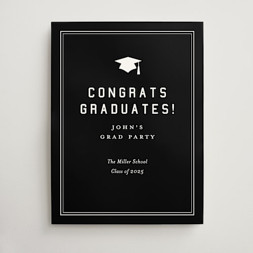 This is a onyx graduation party decorations with standard by Sarah Curry called grad ribbon printing on doublethick in 18x24